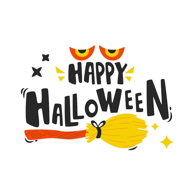 Vector halloween cartoon elements and lettering happy halloween