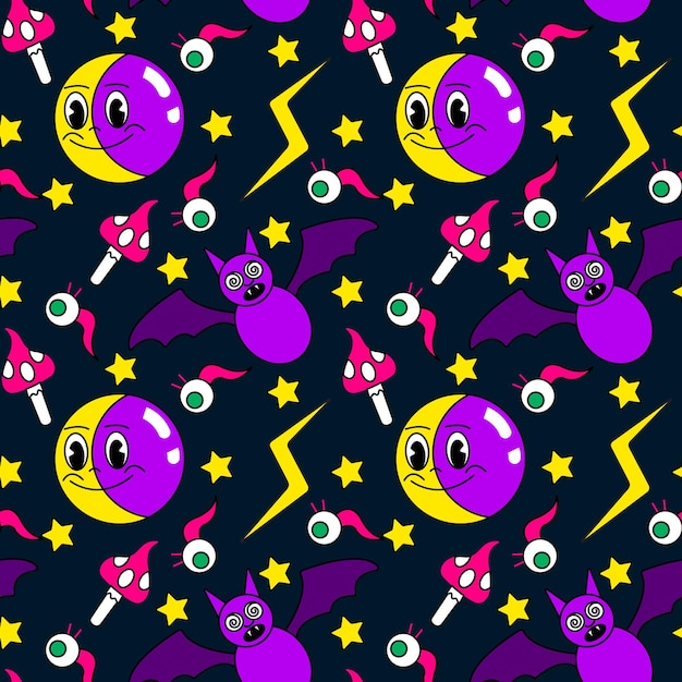 Halloween cartoon emotion pattern. Colorful vector illustration.