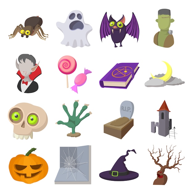 Halloween cartoon icons set isolated