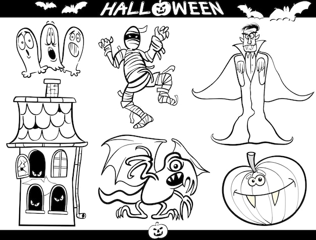 Temi del fumetto di halloween per libro da colorare