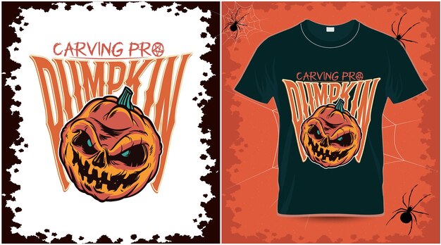 Vector halloween carving pro pompoen t-shirt