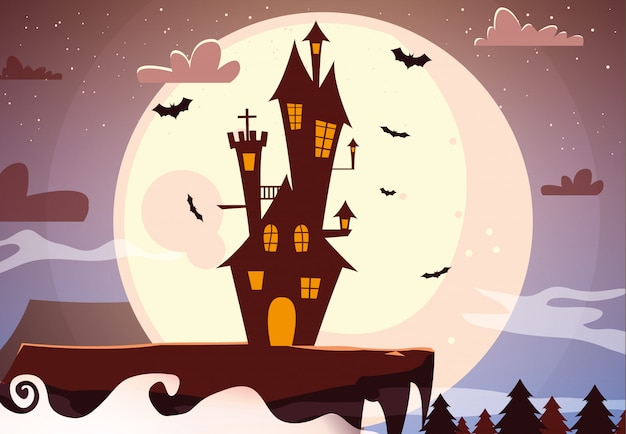 Vector halloween castle cartoon