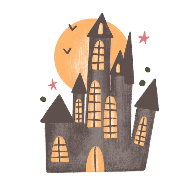 Castello di halloween su sfondo bianco isolato illustrazione vettoriale