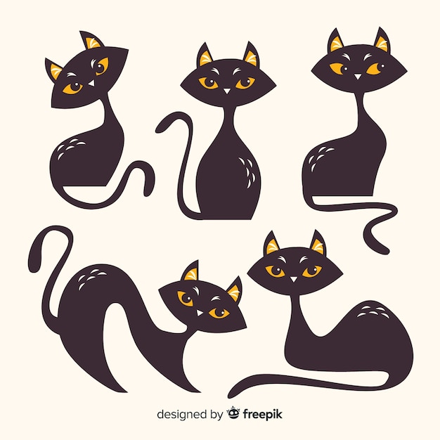 Halloween cat collection in flat design