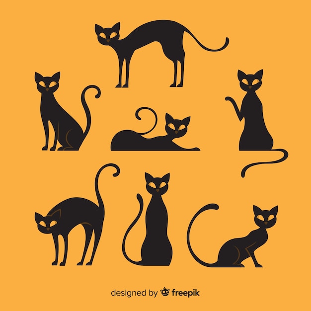 Collezione di gatti di halloween con design piatto