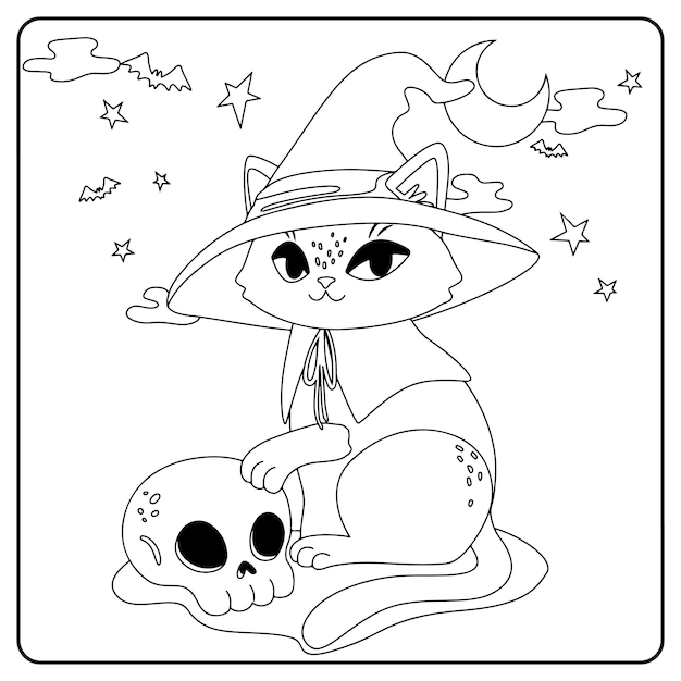 Vector halloween cat coloring pages for kids