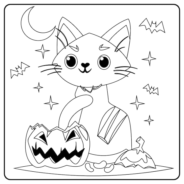 Halloween cat coloring pages for kids