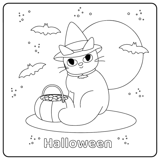 子供のためのハロウィーンの猫のぬりえ