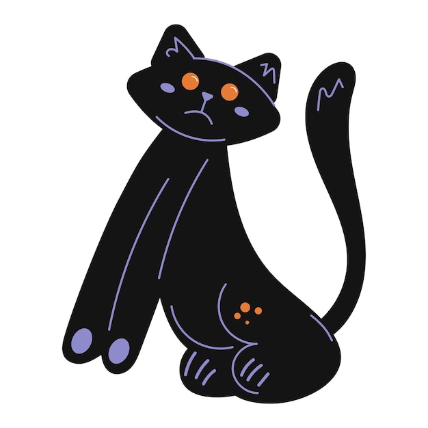 할로윈 고양이. 어리둥절한 표정의 귀여운 검은 고양이 캐릭터.