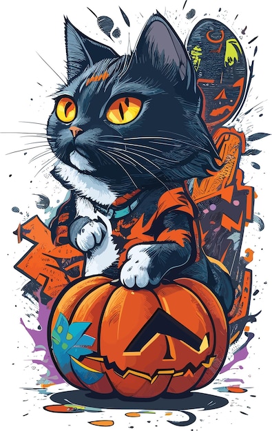 Иллюстрация кота на Хэллоуин для дизайна футболки или создания формы.