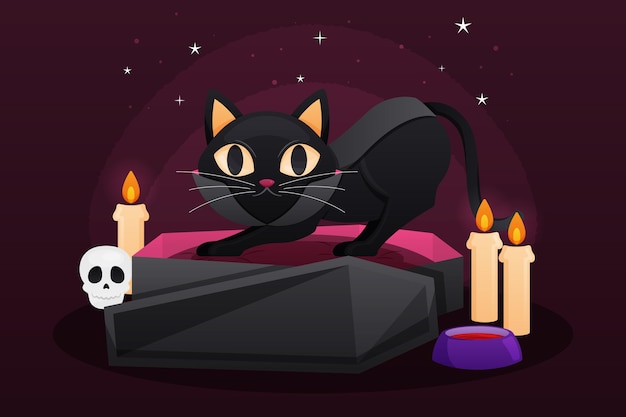 Illustrazione del gatto di halloween con le candele