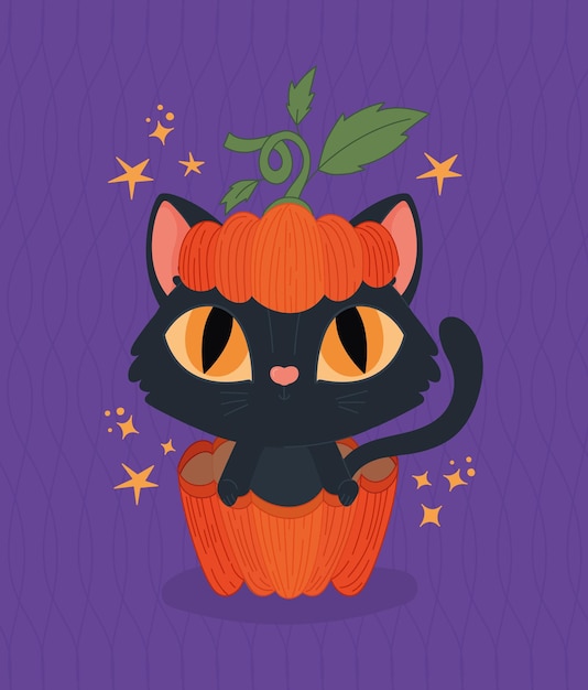 Vector halloween cat on a pumpkin