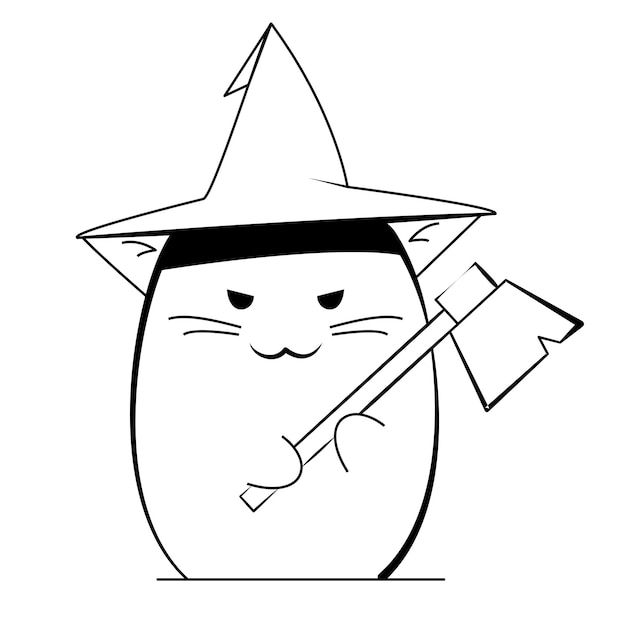 halloween cat in a witch hat with different objects in his hands and emotions 8