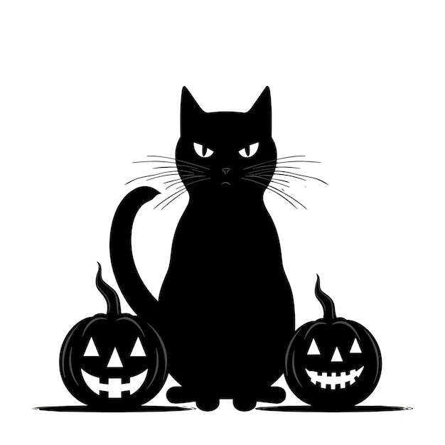 Vector halloween cat with pumpkin silhouette vector illustration isolated on white background