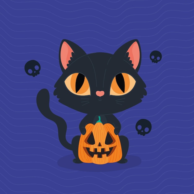 カボチャとハロウィーンの猫