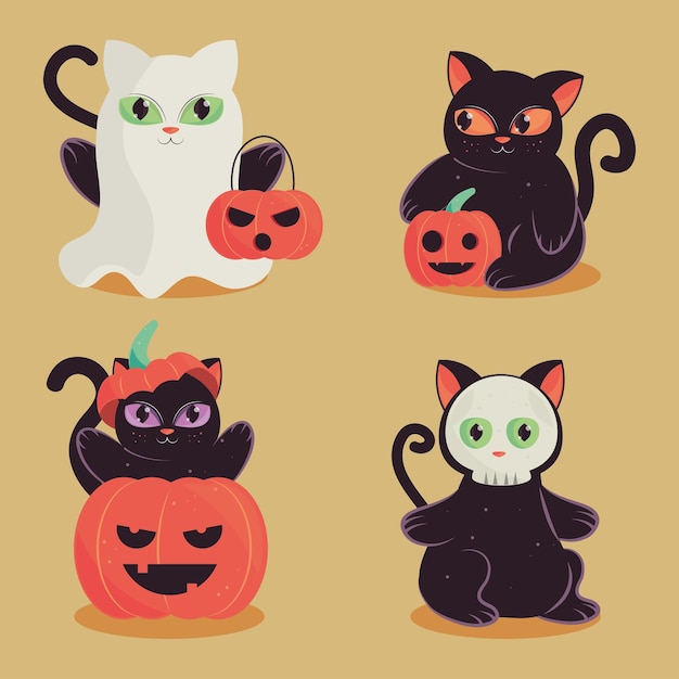 Коллекция икон хэллоуинских кошек