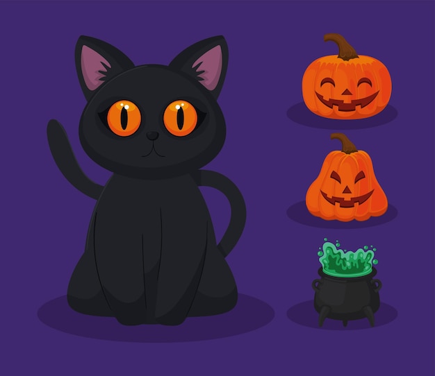 Gatti e zucca di halloween