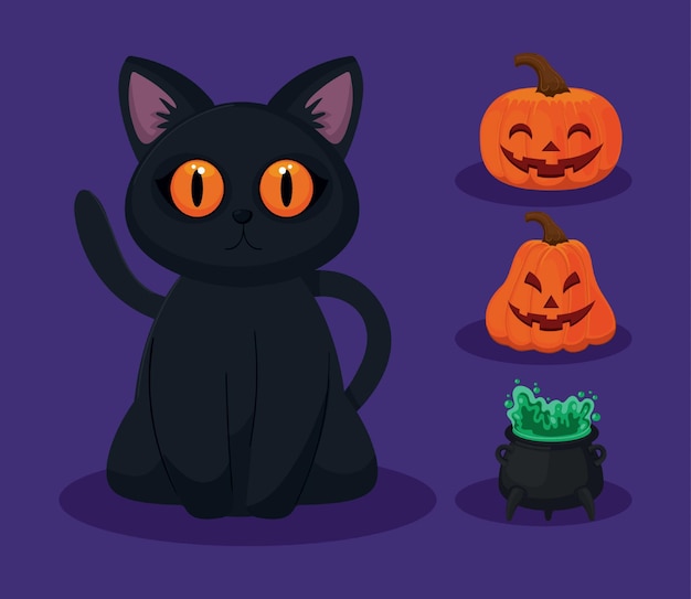 Halloween cats and pumpkin