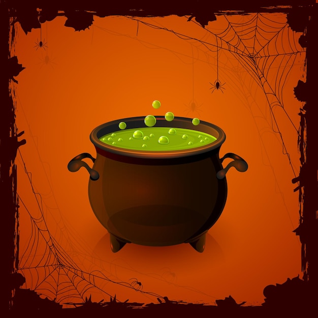 Halloween cauldron and spiders