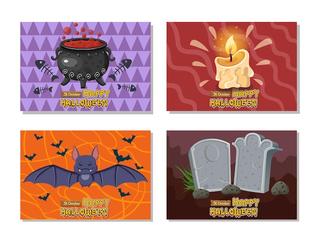 Halloween celebration banner. Colorful element collection vector. Concept cartoon Halloween day. Vector clipart illustration for holiday cards and banners
