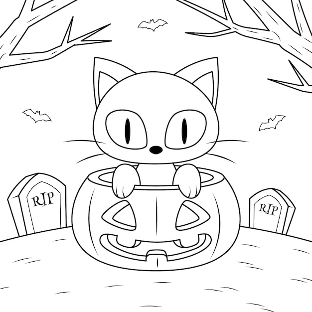 Vector halloween celebration coloring page illustration