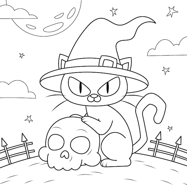 ハロウィーンのお祝いぬりえイラスト