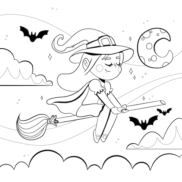 Vector halloween celebration coloring page illustration