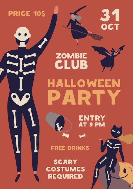 Vector halloween celebration party flat poster vector template