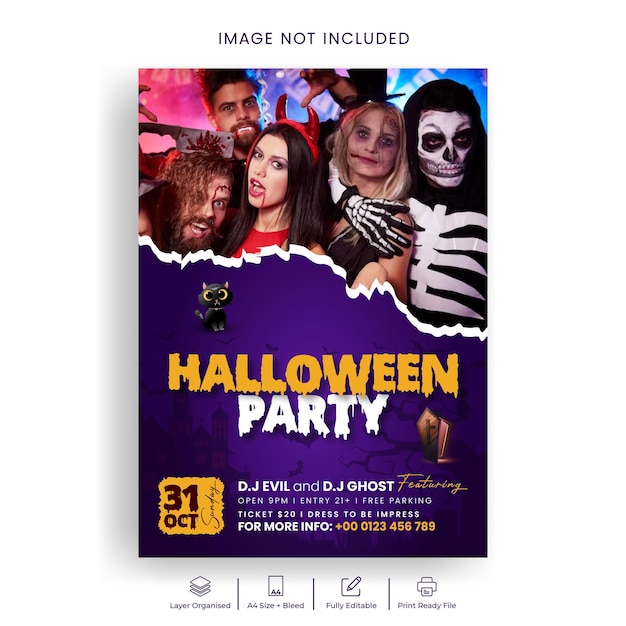 Halloween celebration party print flyer poster or leaflet template