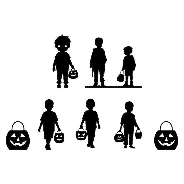 Halloween Celebration Trick or Treating Children and Kid with Candy Bucket