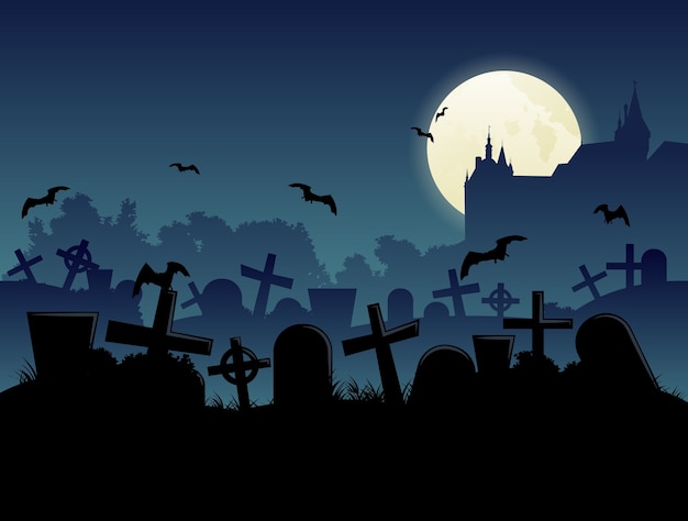 Priorità bassa di paesaggio al chiaro di luna del cimitero di halloween