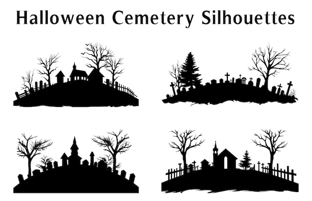 Halloween cemetery Silhouette Vector illustration Halloween night vector background Scary spooky