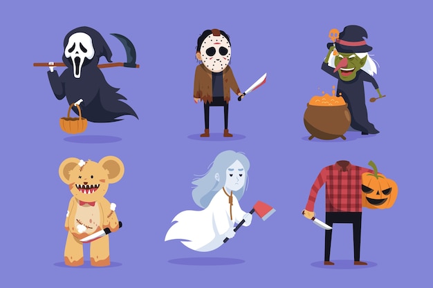 Коллекция персонажей хэллоуина в плоском дизайне