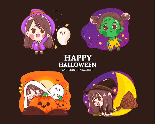 Halloween character cute collection cartoon set illustration