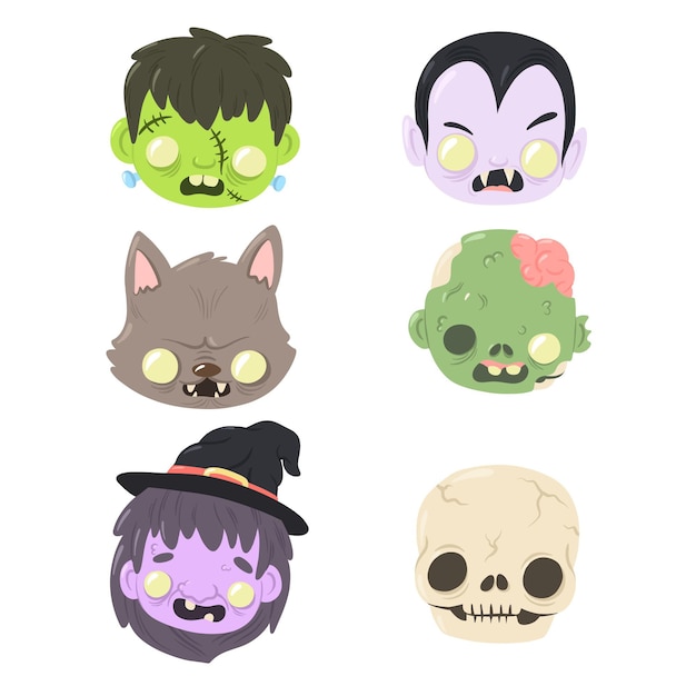 Collezione di teste di personaggi di halloween