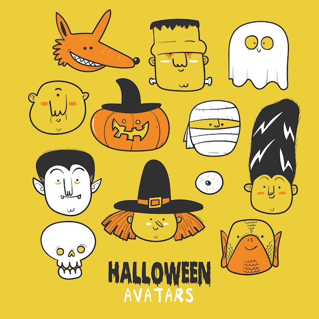 Halloween character set icon or avatars