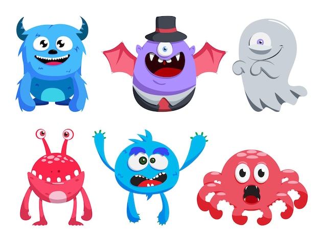 Halloween character vector set Halloween horror characters like monster octopus bat and ghost