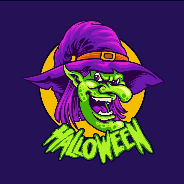 Vector halloween character witch head