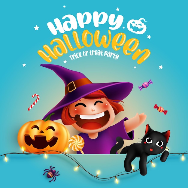 Halloween character witch pumpkin with typography Halloween Background Trick or Treat Concept