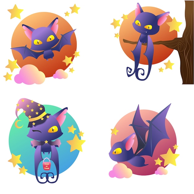 Halloween Characters. Cute Bat Halloween anime. Halloween Bat Illustration