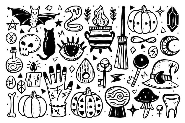 Vector halloween clip art, set of elements. magic, supernatural, paranormal.