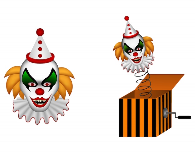 Vector halloween clown and clown in a box illustration