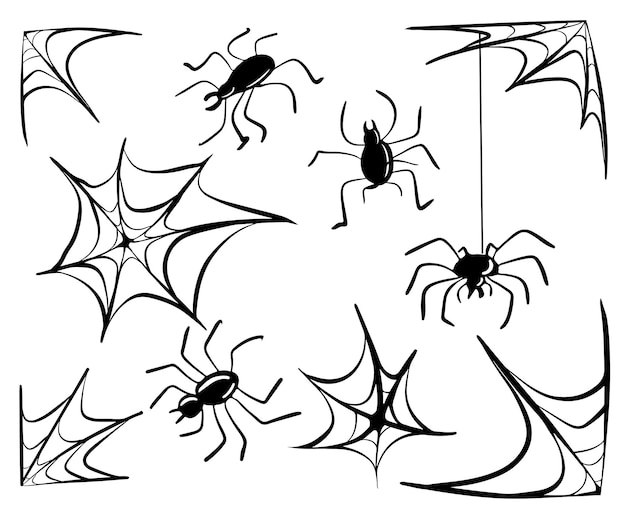 Halloween cobweb with spiders sketch.Hand drawn illustration.Vector.