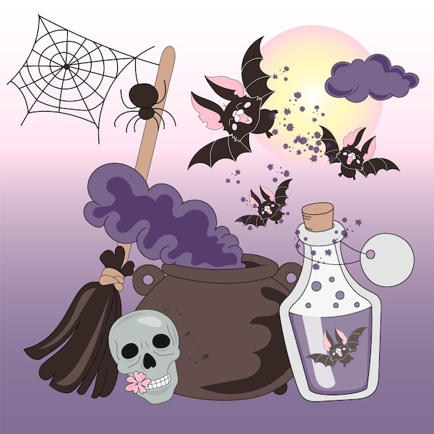 Halloween Color Vector Illustration Set HALLOWEEN HORROR NIGHTS