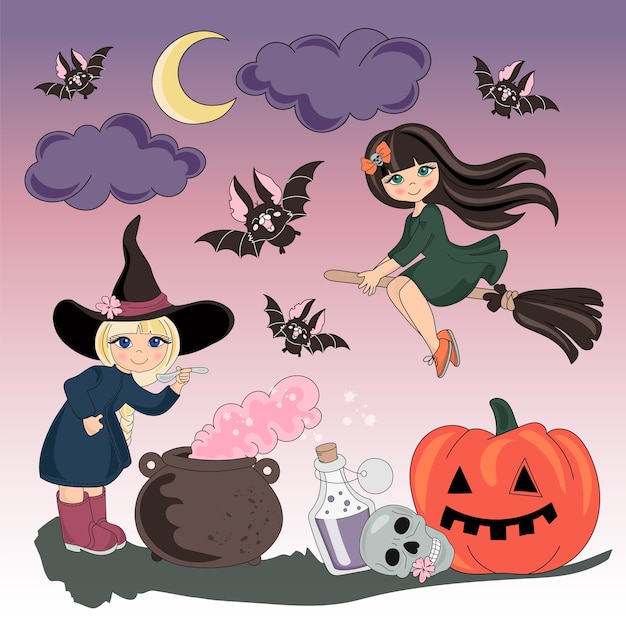 Halloween Color Vector Illustration Set HALLOWEEN