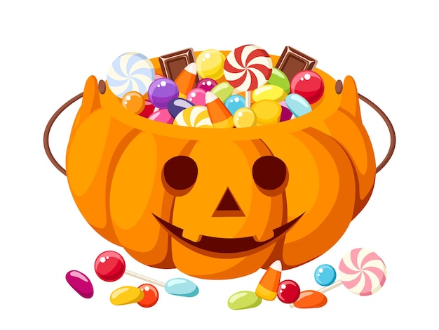 Vector halloween colorful candies in jackolantern bag vector illustration