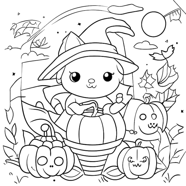 Vettore libro di attività di colorazione di halloween per bambini di età 4-12 anni illustrazione vettoriale line art