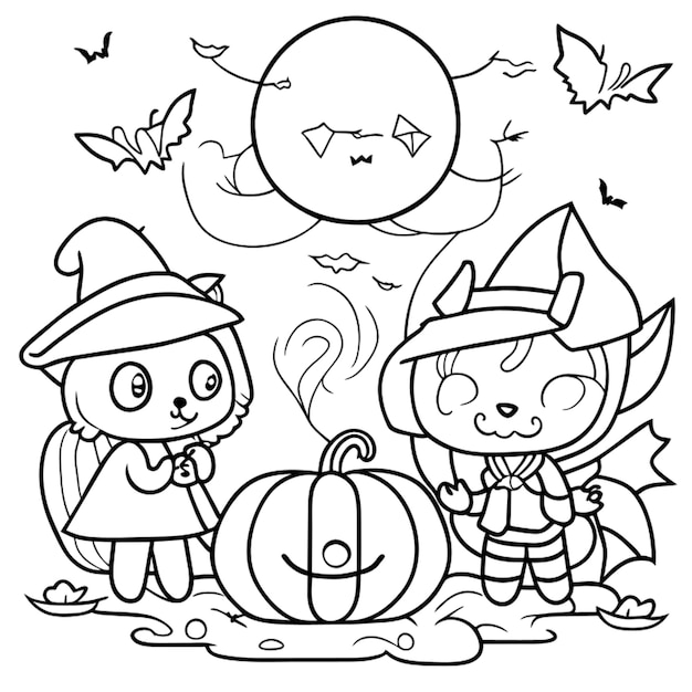 halloween coloring activity book for kids ages vector illustration line art