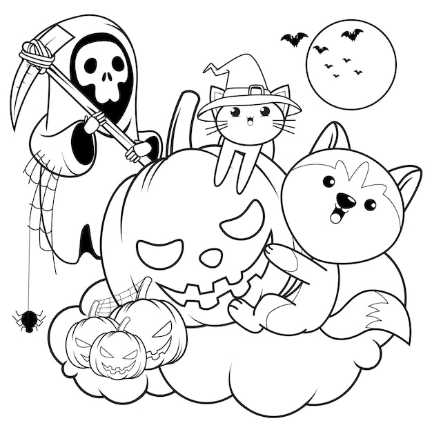 Libro da colorare di halloween carino husky6