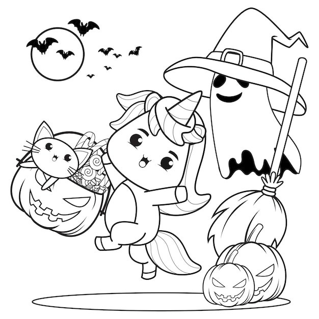 Halloween coloring book cute little girl witch13